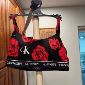 Calvin Klein Red and Black Floral Bralette with Adjustable Straps